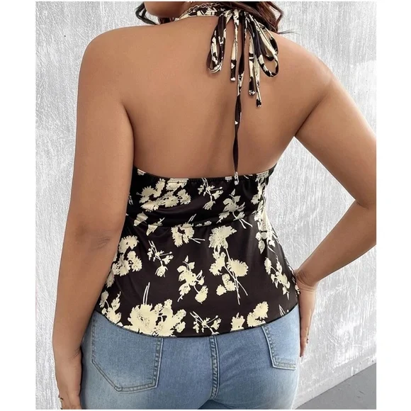 Plus Floral Print Ruffle Hem Halter Tank top - Picture 5 of 8